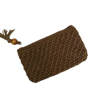Vintage Crochet Woven Clutch Boho Brown